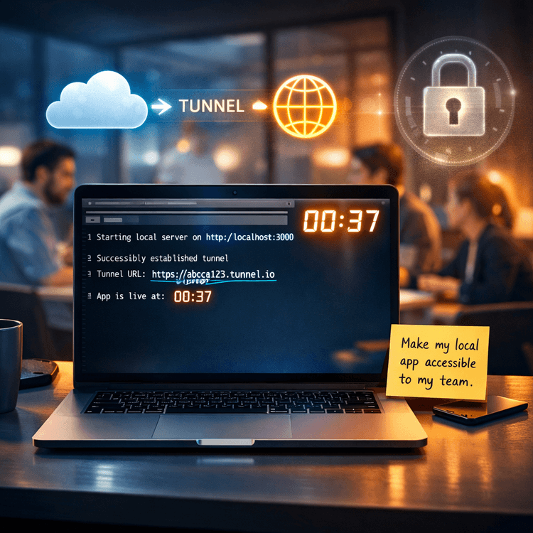 Cloudflared quick tunnel exposing localhost:3000 in 37 seconds